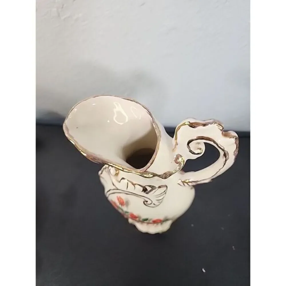 VINTAGE, GILDED, ORNATE CERAMIC, PITCHER/JUG/FLORAL VASE,‎ SINGLE ROSE,